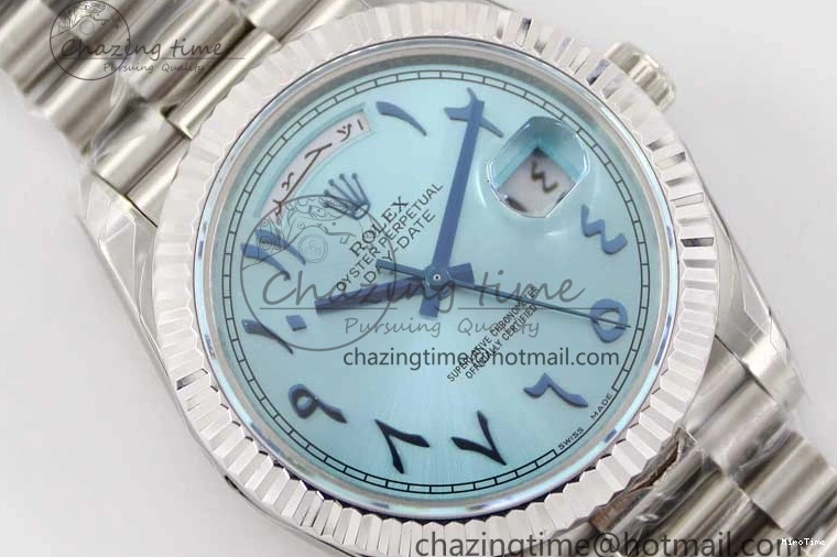 MiroTime 0219 Comfortable Day Date 40mm SS 904L Steel TWF 1:1 Best Edition Ice Blue Arabic Dial on SS Bracelet A 2357